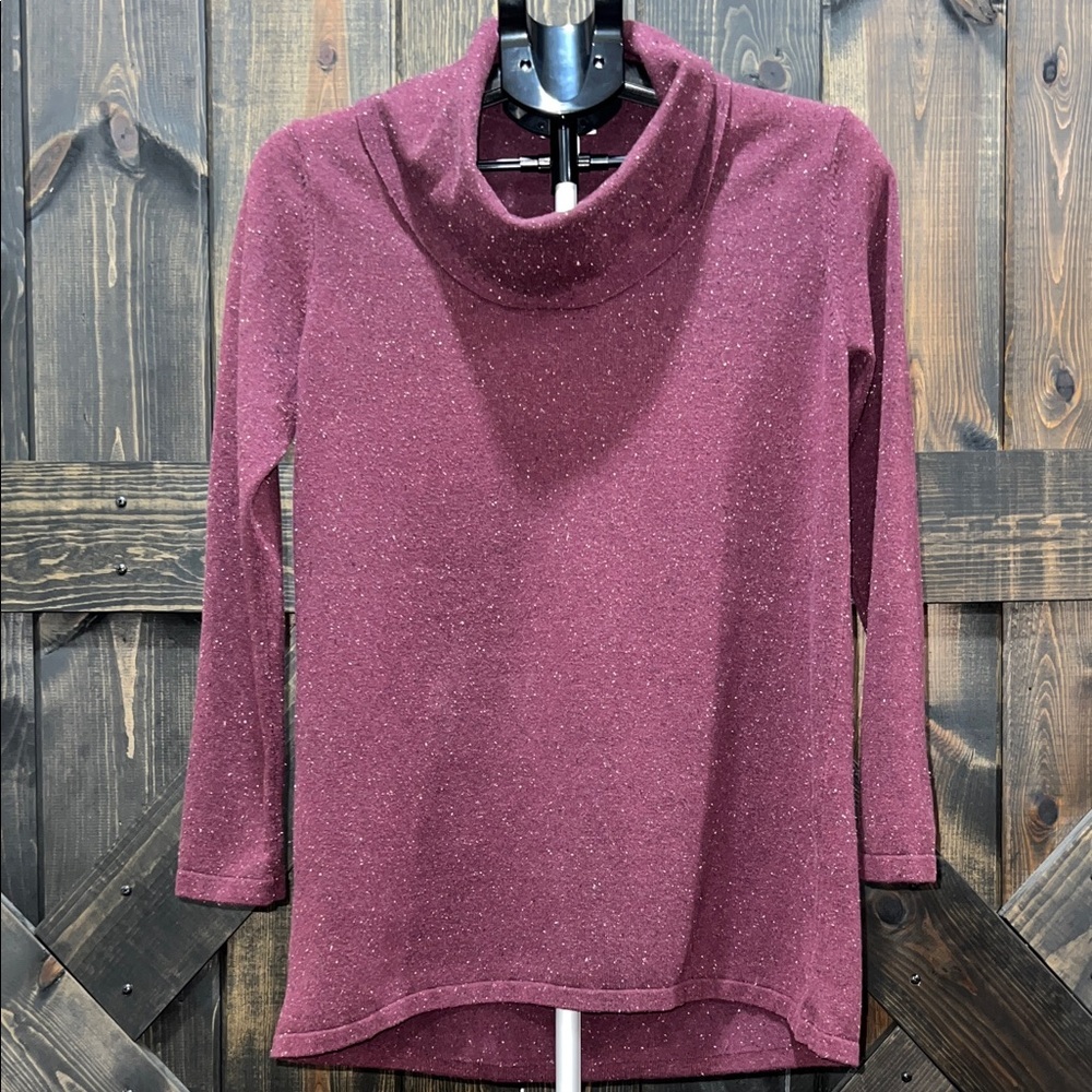 J. Jill Purple Cowl Neck Donegal Sweater S Tunic Relaxed Neutral Silk Blend Cozy